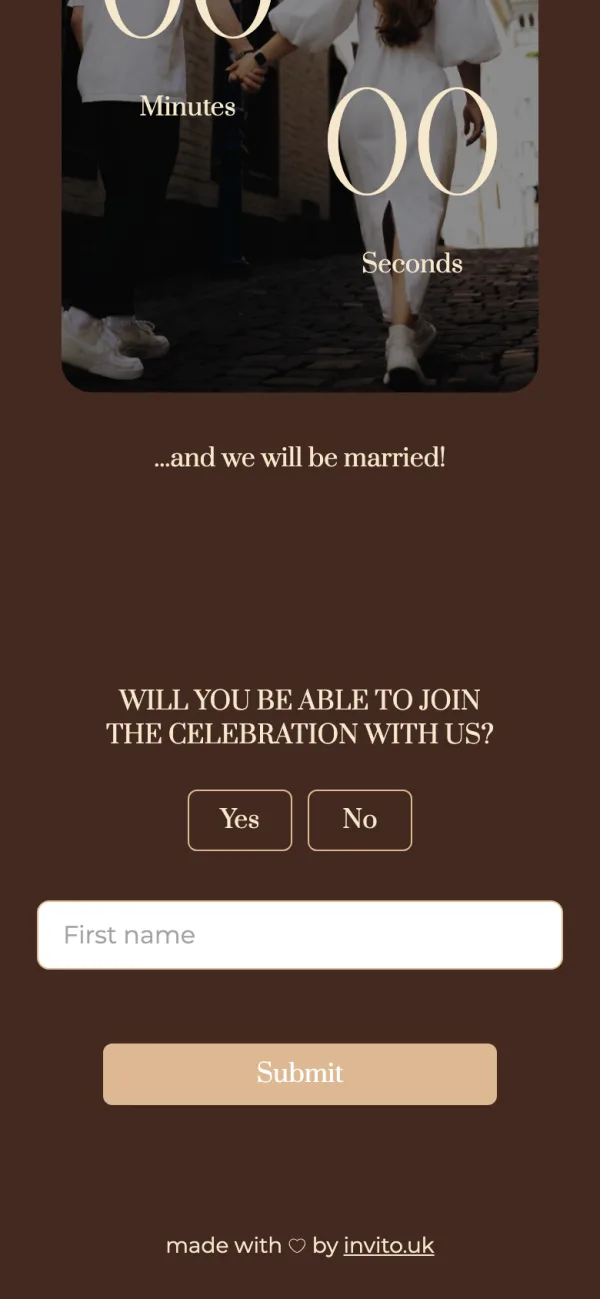 The reply form on the general link: fields for the guest’s first and last name