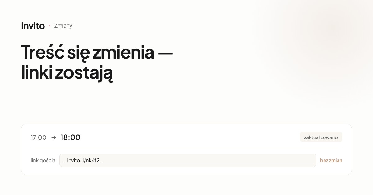 Aktualizacja zaproszenia ślubnego bez zmiany linków gości